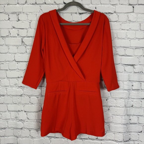NWT Ted Baker Mertica Romper Shorts Women 0 US Size 0-2 Coral Red 3/4 Sleeves - Picture 4 of 11